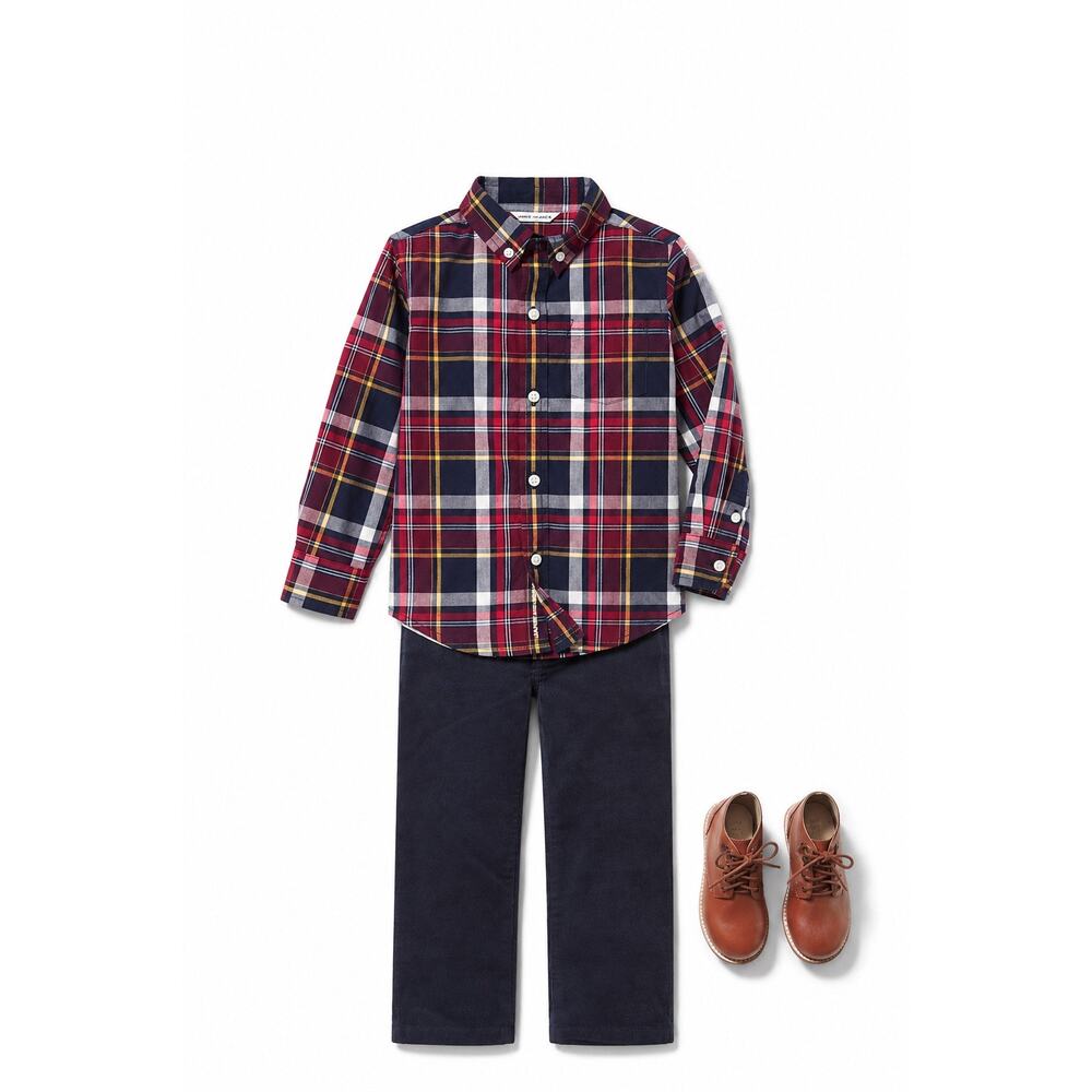 Janie and Jack Boy's Plaid Shirt & Blue Corduroy Pants Outfit 6-12 months